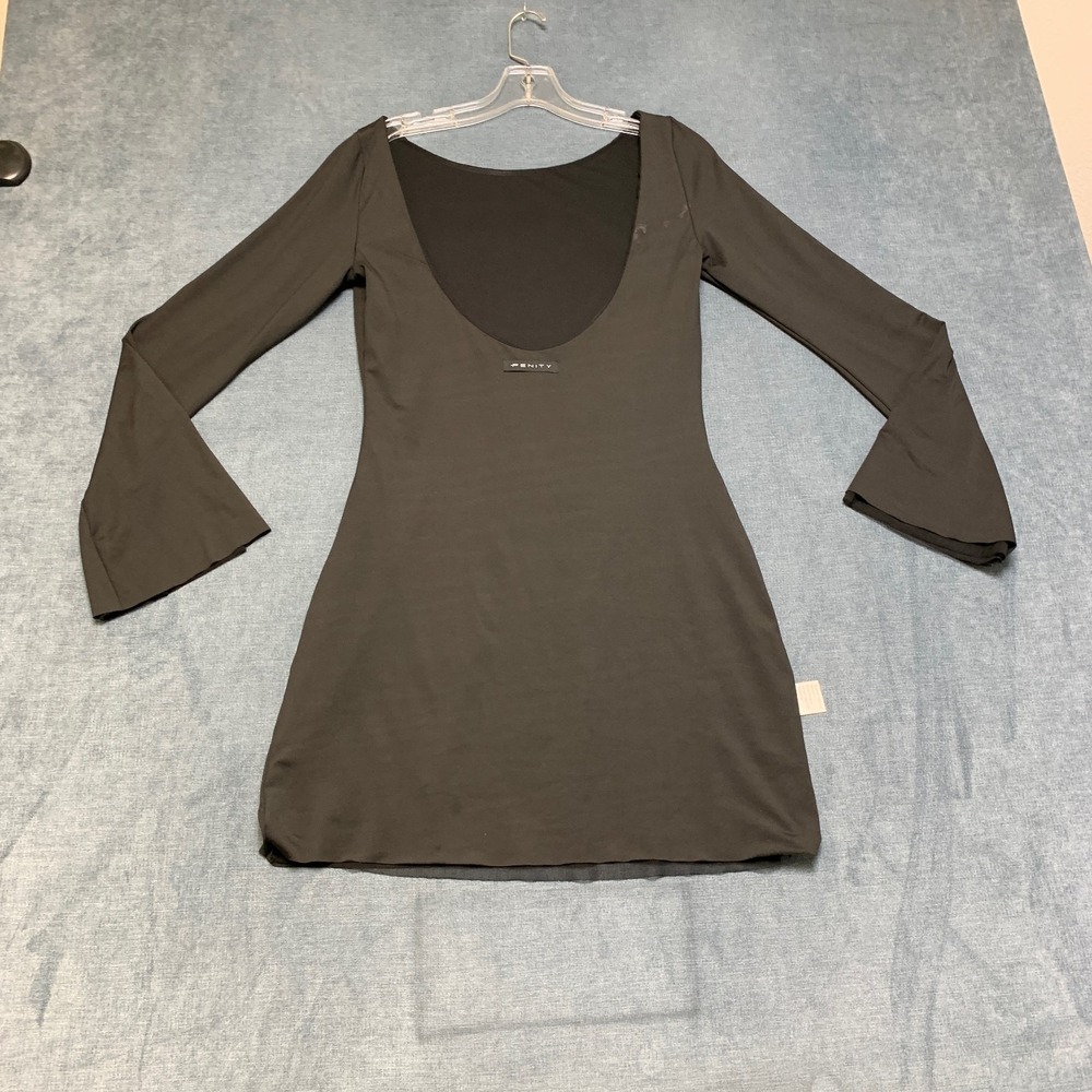 Fenity Mini Bodycon Dress Womens Medium Black Flared Sleeve Scoop Necak Pullover